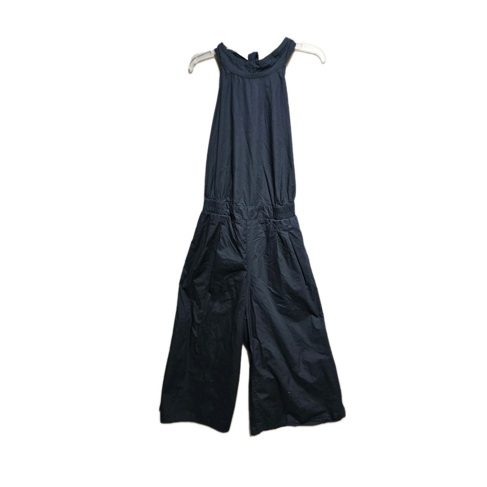 Faithfull The Brand Shore Halter Jumpsuit Women's Sz M 6 Navy Blue Wide Leg Crop